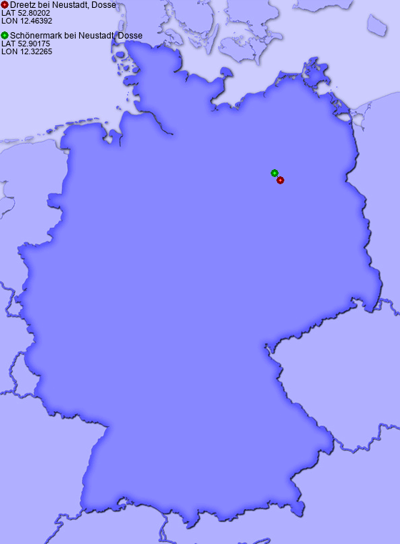 Distance from Dreetz bei Neustadt, Dosse to Schönermark bei Neustadt, Dosse