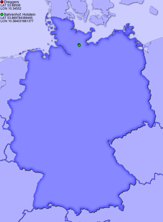 Distance from Dreggers to Bahrenhof, Holstein