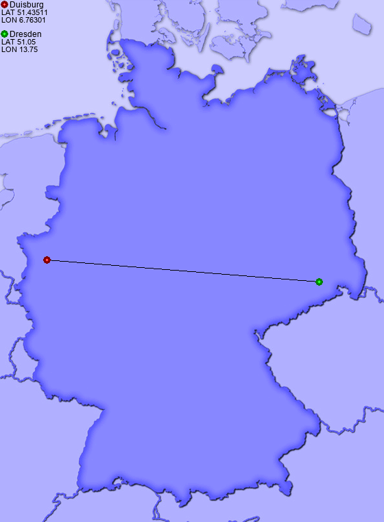 Distance from Duisburg to Dresden