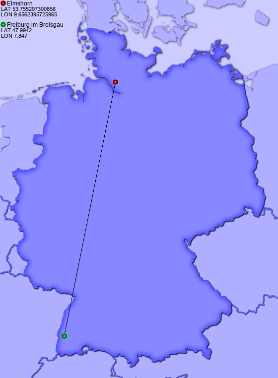 Distance from Elmshorn to Freiburg im Breisgau