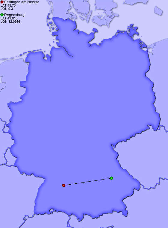 Distance from Esslingen am Neckar to Regensburg
