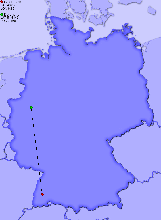 Distance from Gütenbach to Dortmund