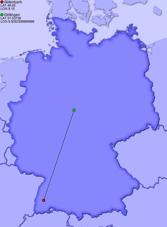 Distance from Gütenbach to Göttingen