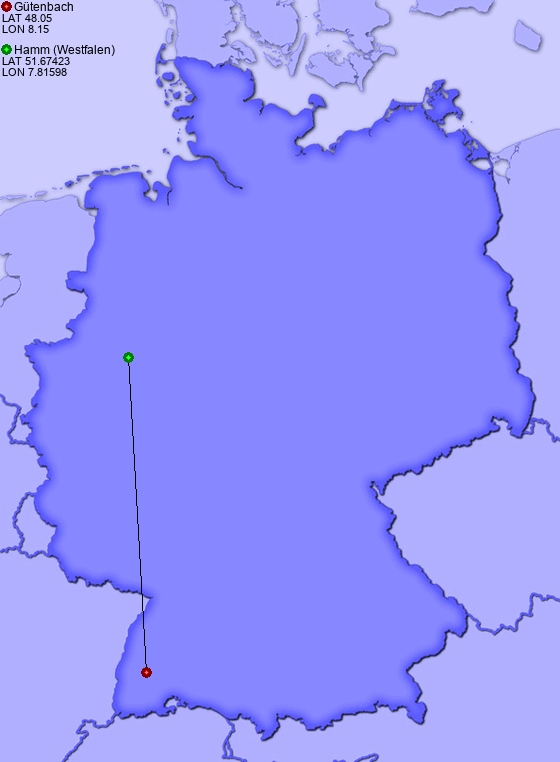 Distance from Gütenbach to Hamm (Westfalen)