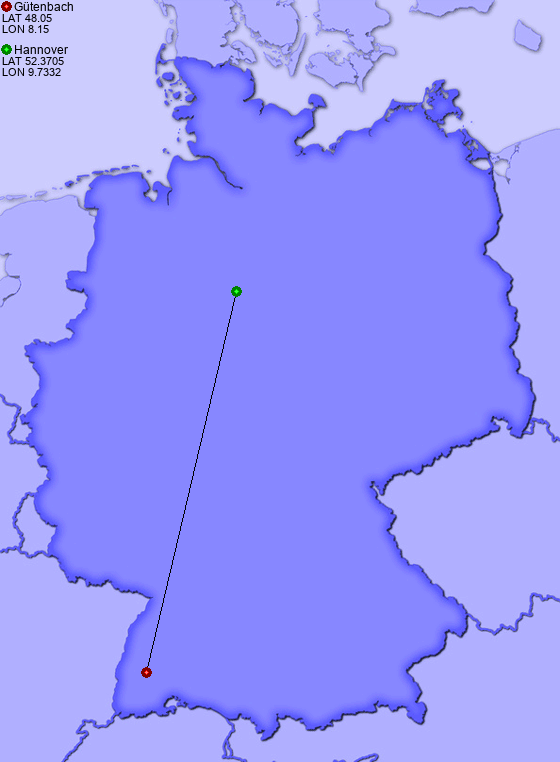 Distance from Gütenbach to Hannover