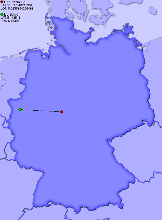Distance from Habichtswald to Duisburg