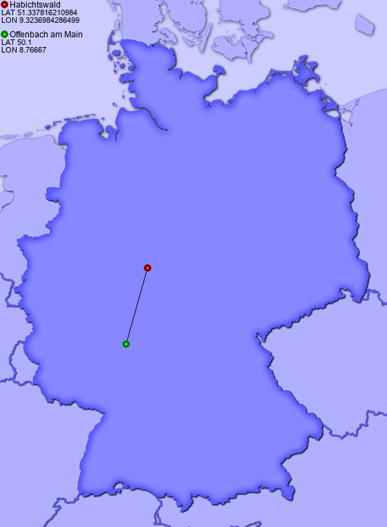 Distance from Habichtswald to Offenbach am Main