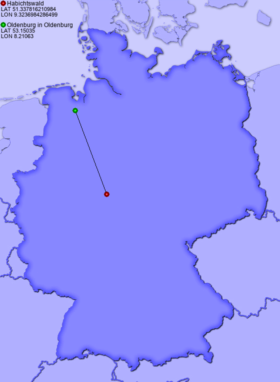 Distance from Habichtswald to Oldenburg in Oldenburg