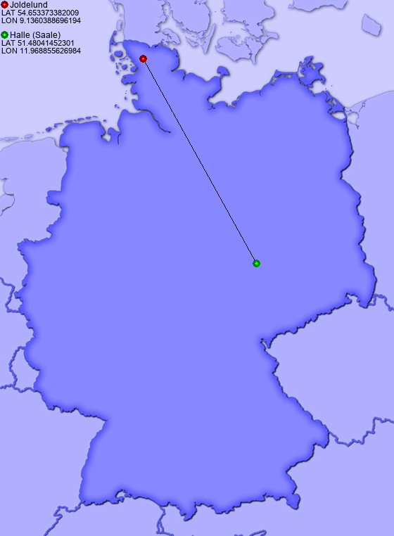 Distance from Joldelund to Halle (Saale)