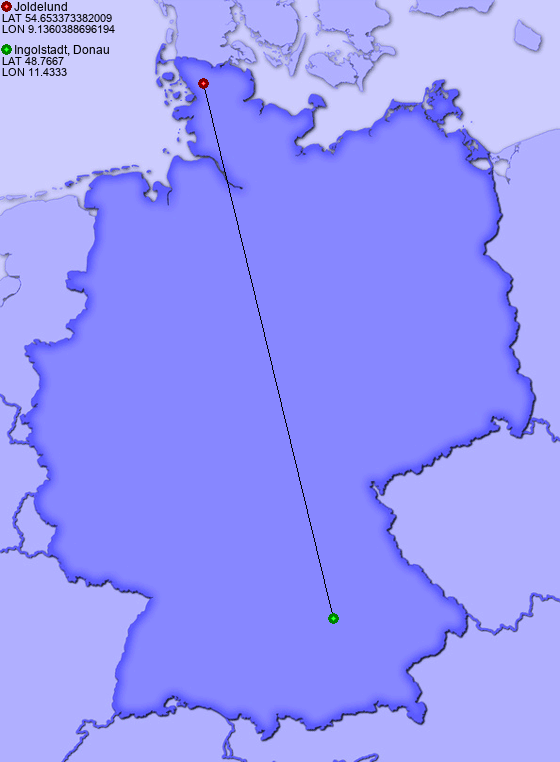 Distance from Joldelund to Ingolstadt, Donau