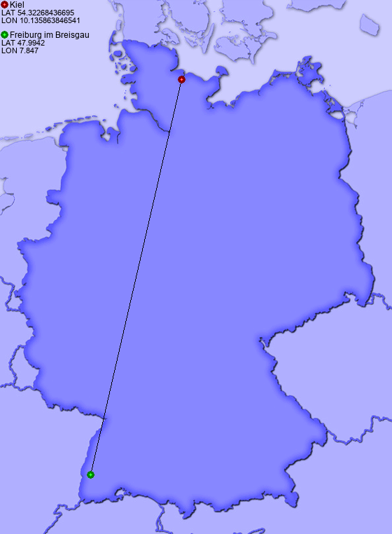 Distance from Kiel to Freiburg im Breisgau