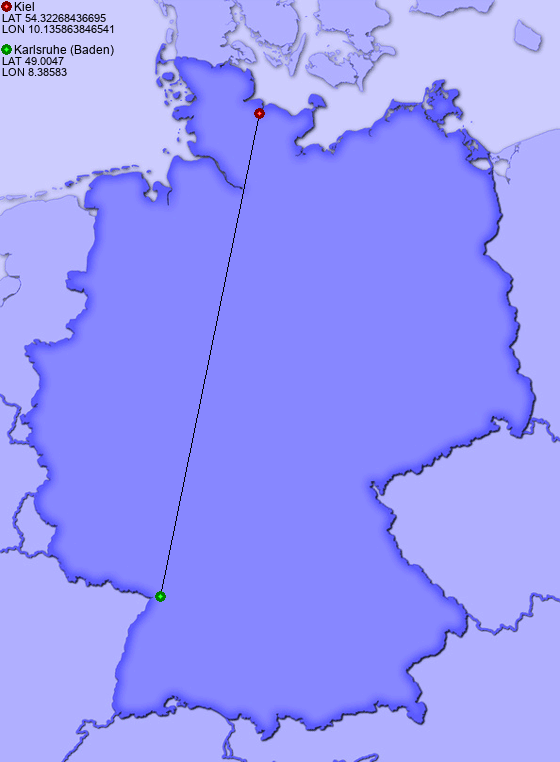 Distance from Kiel to Karlsruhe (Baden)