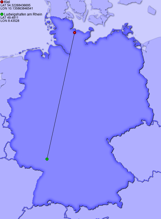 Distance from Kiel to Ludwigshafen am Rhein