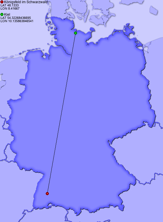 Distance from Königsfeld im Schwarzwald to Kiel