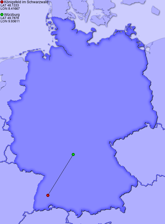Distance from Königsfeld im Schwarzwald to Würzburg