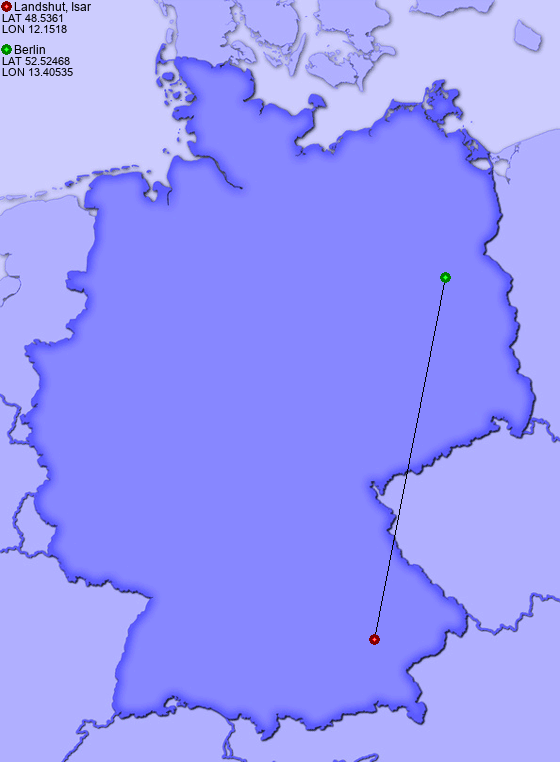 Distance from Landshut, Isar to Berlin