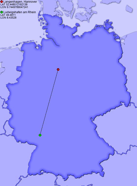 Distance from Langenhagen, Hannover to Ludwigshafen am Rhein