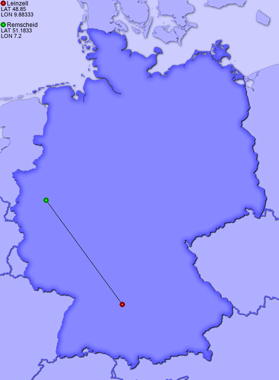 Distance from Leinzell to Remscheid