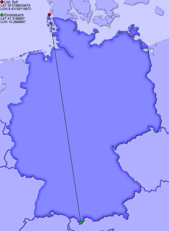 Distance from List, Sylt to Einödsbach