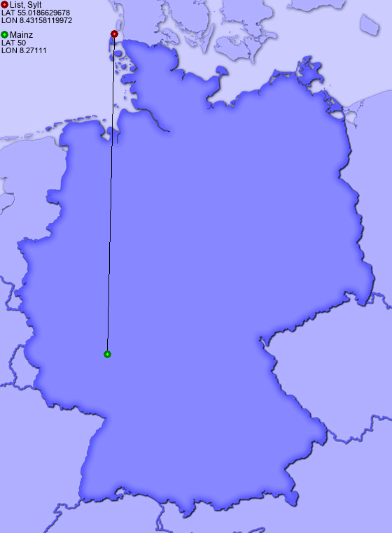 Distance from List, Sylt to Mainz