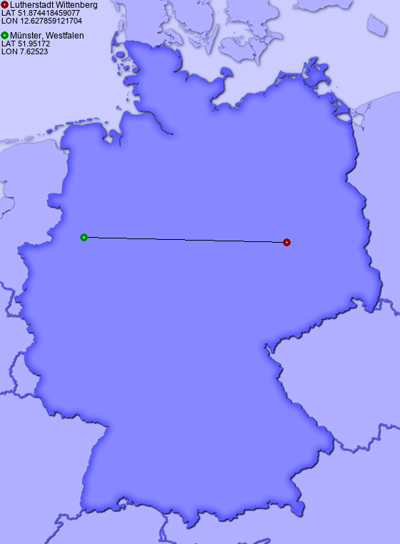 Distance from Lutherstadt Wittenberg to Münster, Westfalen