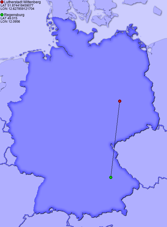 Distance from Lutherstadt Wittenberg to Regensburg