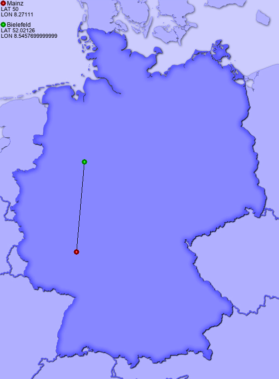 Distance from Mainz to Bielefeld
