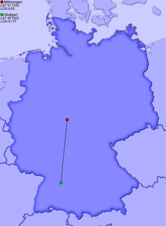 Distance from Melsungen to Stuttgart