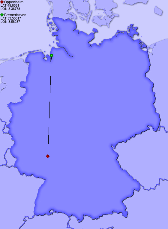 Distance from Oppenheim to Bremerhaven