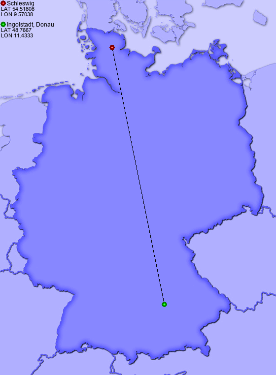 Distance from Schleswig to Ingolstadt, Donau