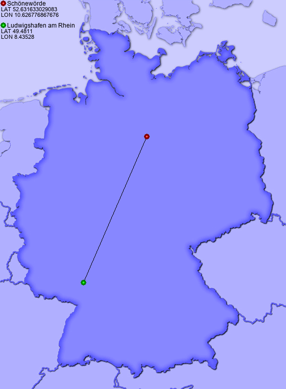 Distance from Schönewörde to Ludwigshafen am Rhein