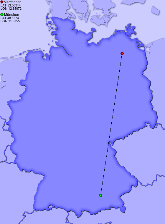 Distance from Varchentin to München