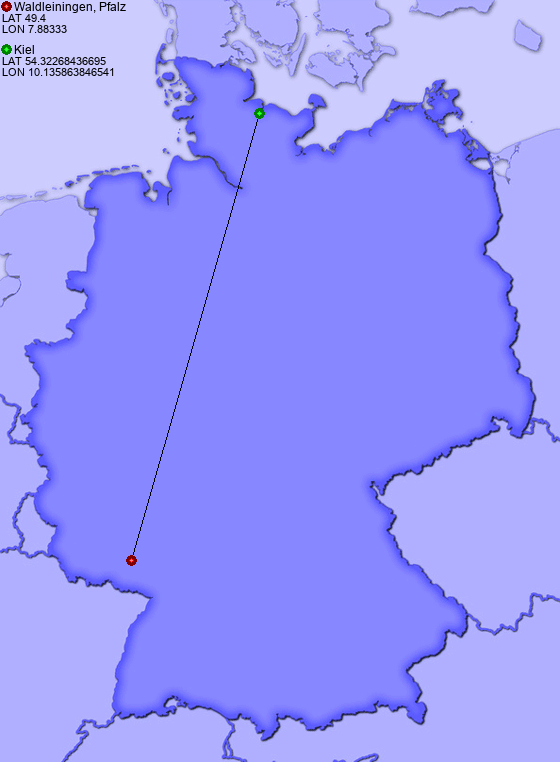 Distance from Waldleiningen, Pfalz to Kiel