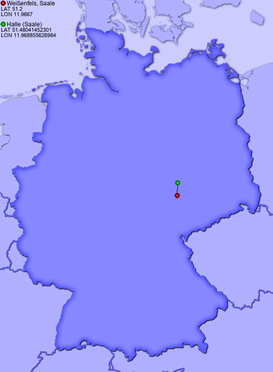 Distance from Weißenfels, Saale to Halle (Saale)
