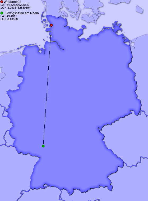 Distance from Wobbenbüll to Ludwigshafen am Rhein