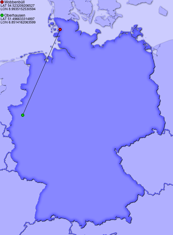 Distance from Wobbenbüll to Oberhausen