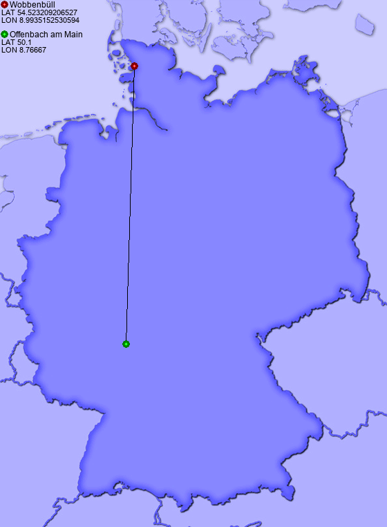 Distance from Wobbenbüll to Offenbach am Main