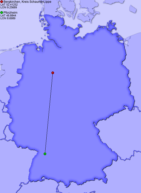 Distance from Bergkirchen, Kreis Schaumb-Lippe to Pforzheim