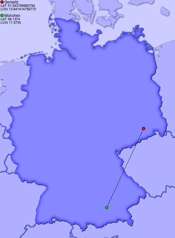 Distance from Gompitz to München