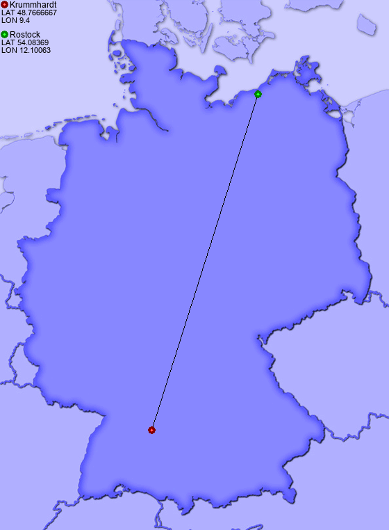 Distance from Krummhardt to Rostock
