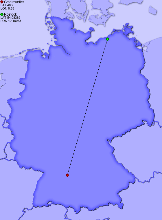 Distance from Gmeinweiler to Rostock
