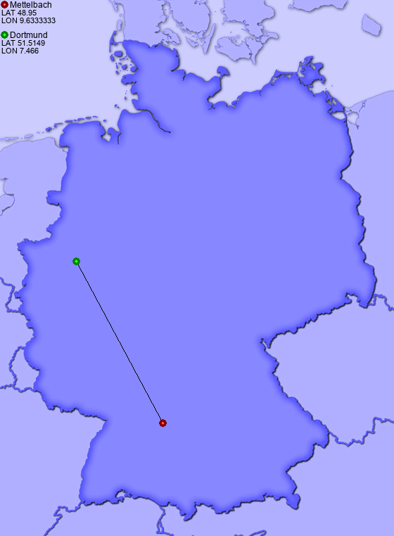 Distance from Mettelbach to Dortmund