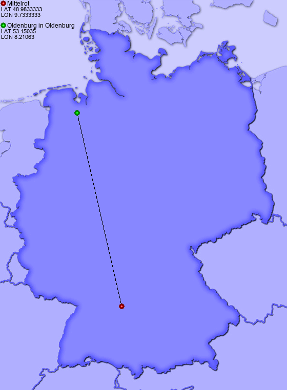 Distance from Mittelrot to Oldenburg in Oldenburg