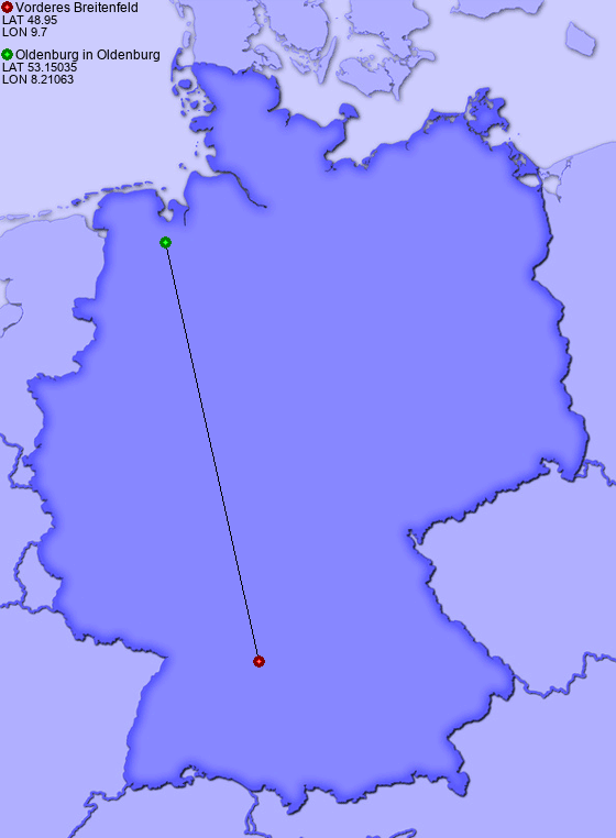 Distance from Vorderes Breitenfeld to Oldenburg in Oldenburg
