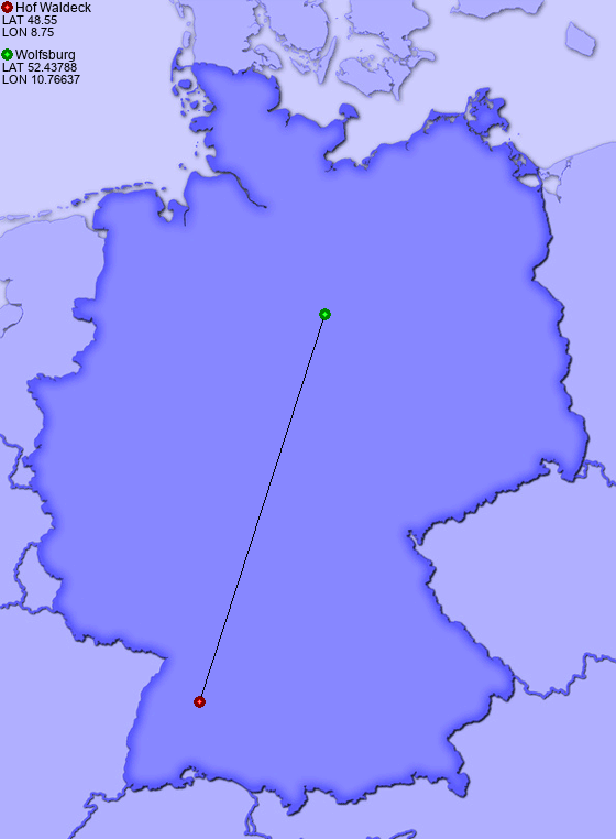 Distance from Hof Waldeck to Wolfsburg