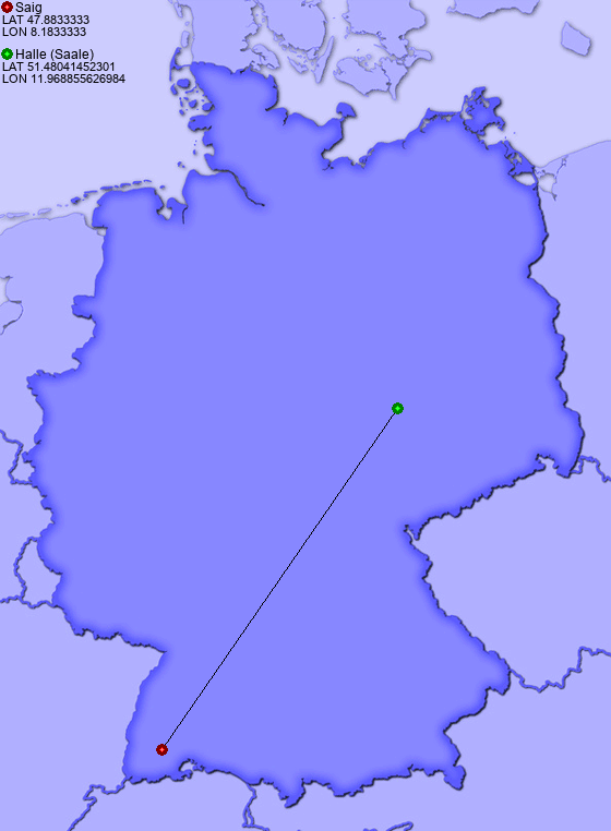 Distance from Saig to Halle (Saale)