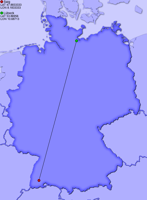 Distance from Saig to Lübeck