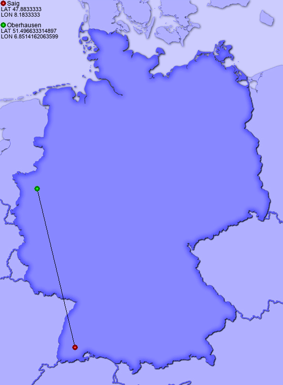 Distance from Saig to Oberhausen