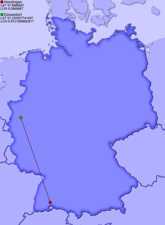 Distance from Hondingen to Düsseldorf