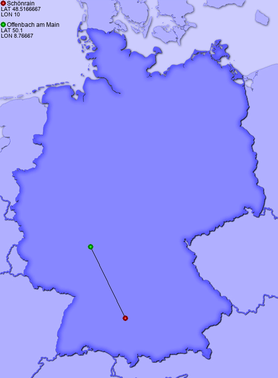 Distance from Schönrain to Offenbach am Main